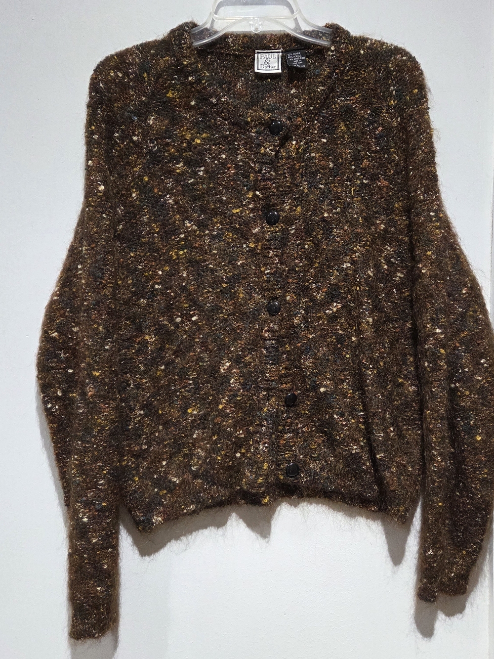 Vtg Classic Mohair Brown Speckled Cardigan Sweater